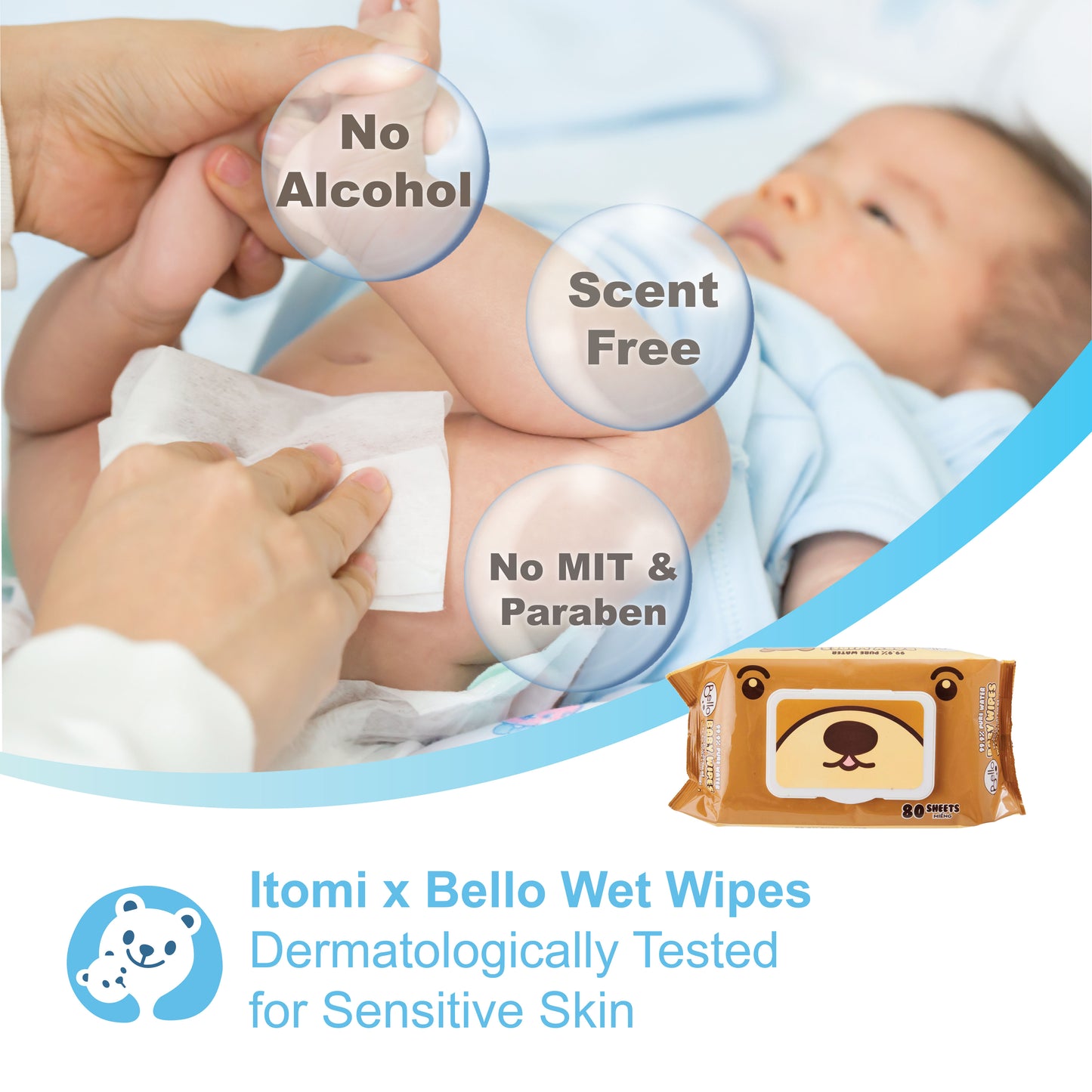 Itomi X Bello 99.9% Pure Water Aloe Vera Baby Wipes (10 packs)