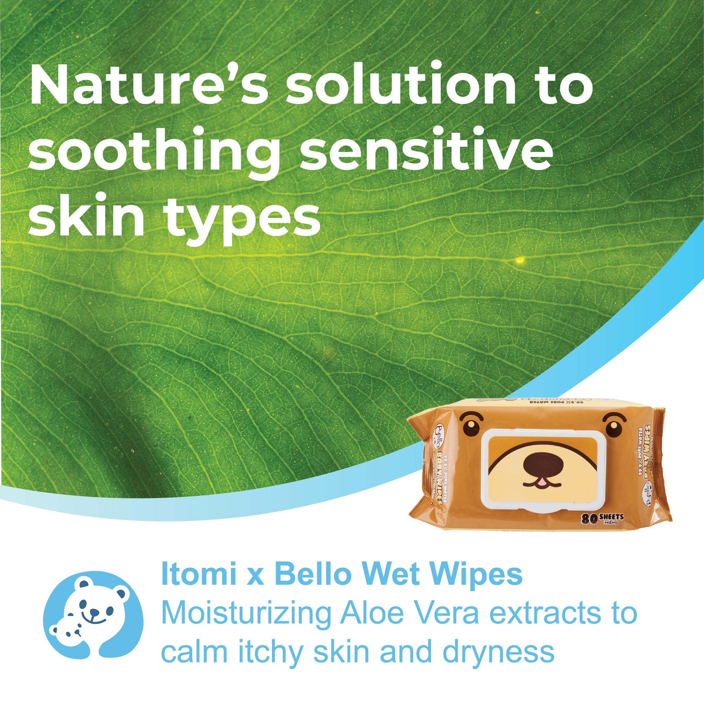 Itomi X Bello 99.9% Pure Water Aloe Vera Baby Wipes (10 packs)
